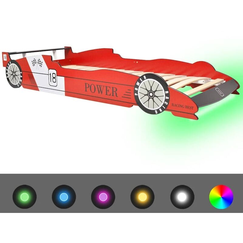 

Cama Infantil con Forma de Coche Carreras y LED 90x200 cm Roja - Rojo - Vidaxl