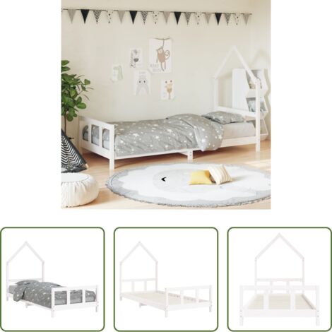vidaXL Cama infantil -  Estructura de cama para niños madera de pino blanco 90x200 cm