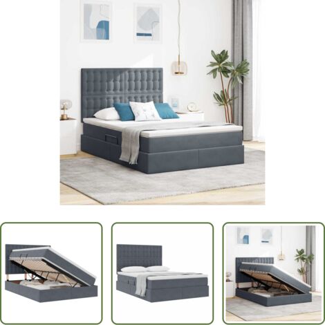 vidaXL Cama matrimonial -  Cama con almacenamiento y colchón Gris oscuro 140 x 200 cm