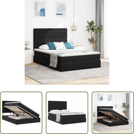 vidaXL Cama matrimonial -  Cama con almacenamiento y colchón Negro 140 x 200 cm Terciopelo