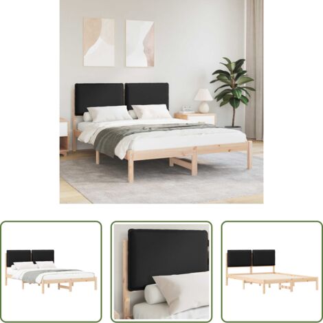 vidaXL Cama matrimonial -  Estructura de Cama con Cabecera Tapizada Negro 140 x 190 cm