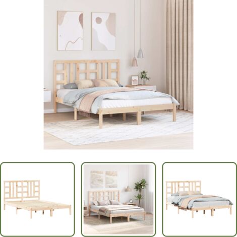vidaXL Cama matrimonio -  Estructura de cama de matrimonio madera maciza 135x190 cm