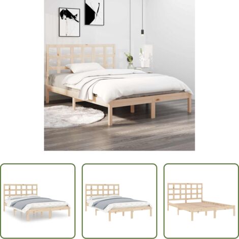 vidaXL Cama matrimonio -  Estructura de cama de matrimonio madera maciza 135x190 cm