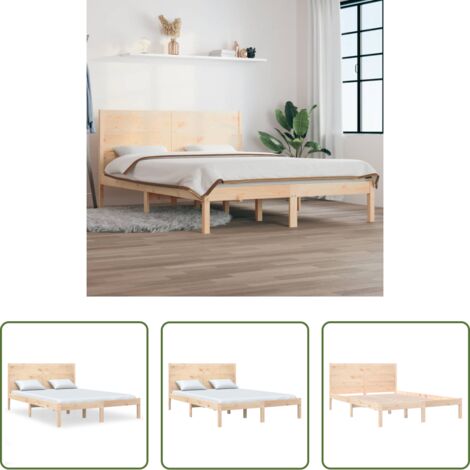 vidaXL Cama matrimonio -  Estructura de cama de matrimonio madera maciza 135x190 cm