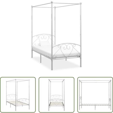 vidaXL Cama metalica -  Estructura cama con dosel sin colchón metal blanco 100x200 cm