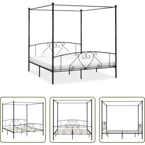 vidaXL Cama metalica -  Estructura cama con dosel sin colchón metal negro 180x200 cm