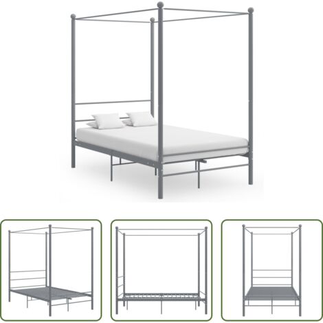 vidaXL Cama metalica - Estructura de cama con dosel sin colchón metal gris 120x200 cm