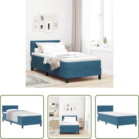 vidaXL Cama moderna -  Cama tipo Box Spring Azul Oscuro 90 x 190 cm Terciopelo