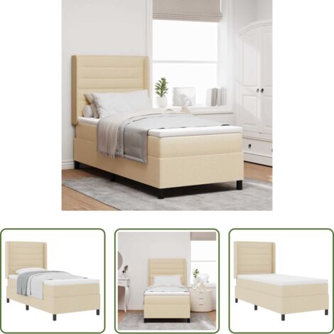 vidaXL Cama moderna -  Cama tipo Box Spring con colchón Crema 200 x 90 cm tela