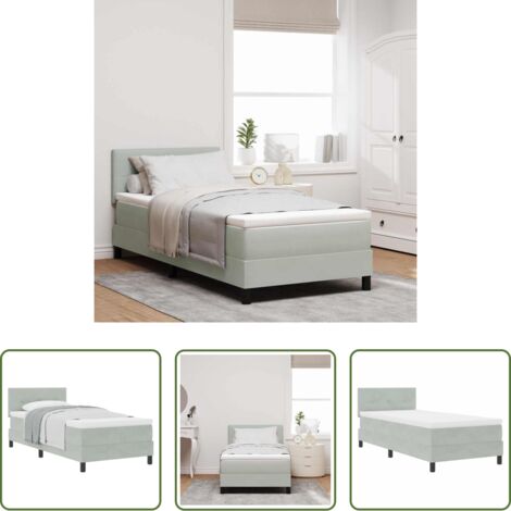 vidaXL Cama moderna -  Cama tipo Box Spring Gris Claro 90 x 200 cm Terciopelo