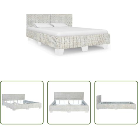 vidaXL Cama natural -  Estructura de cama de ratán natural gris 160x200 cm