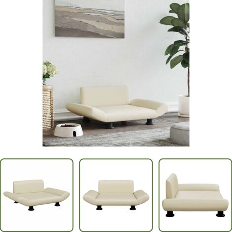vidaXL Cama para mascotas -  Cama para perros de cuero sintético crema 70x45x28 cm