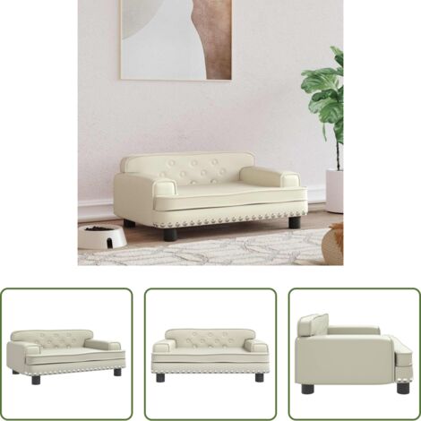 vidaXL Cama para mascotas -  Cama para perros de cuero sintético crema 70x45x30 cm