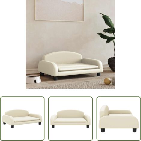 vidaXL Cama para mascotas -  Cama para perros de cuero sintético crema 70x45x30 cm