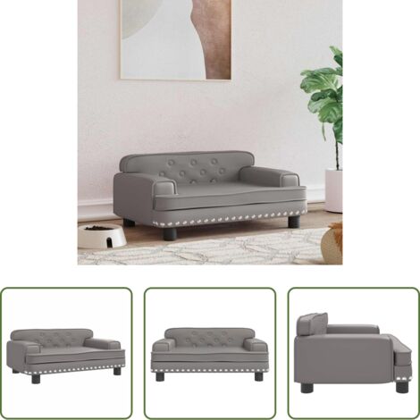 vidaXL Cama para mascotas -  Cama para perros de cuero sintético gris 70x45x30 cm