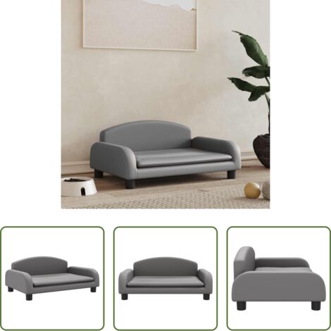 vidaXL Cama para mascotas -  Cama para perros de cuero sintético gris 70x45x30 cm