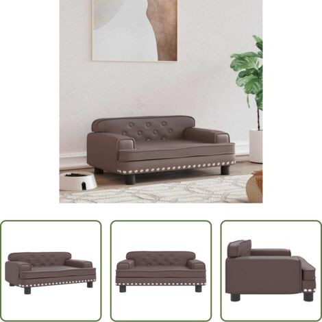 vidaXL Cama para mascotas -  Cama para perros de cuero sintético marrón 70x45x30 cm