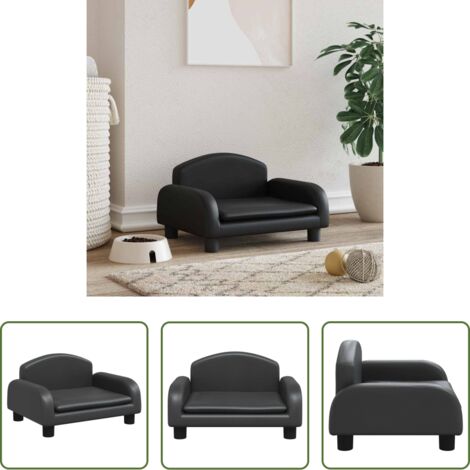 vidaXL Cama para mascotas -  Cama para perros de cuero sintético negra 50x40x30 cm