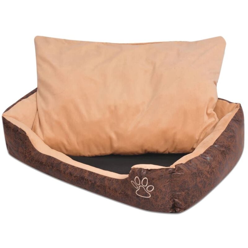 

vidaXL Cama para perro con cojín PU cuero artificial talla L marrón - Marrón