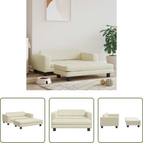 vidaXL Cama para perros con extensión -  Cama de perros con extensión cuero sintético crema 100x50x30 cm