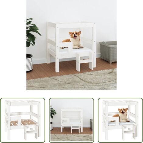 vidaXL Cama para perros de madera -  Cama para perros madera maciza de pino blanco 55,5x53,5x60 cm
