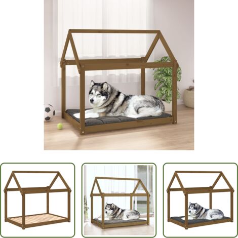 vidaXL Cama para perros de madera -  Cama para perros madera maciza pino marrón miel 111x80x100 cm