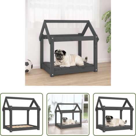 vidaXL Cama para perros gris -  Cama para perros madera maciza de pino gris 71x55x70 cm
