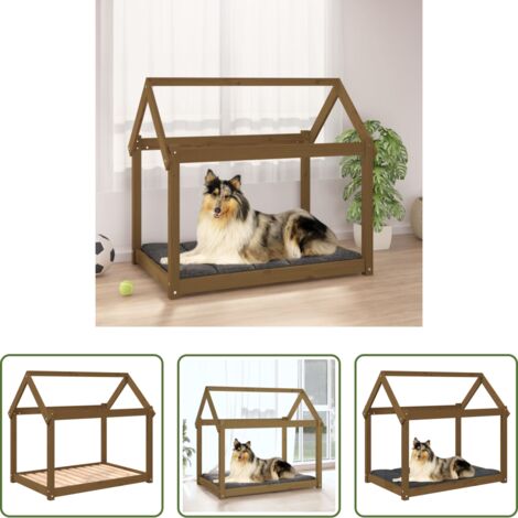 vidaXL Cama para perros marrón miel -  Cama para perros madera maciza pino marrón miel 101x70x90 cm