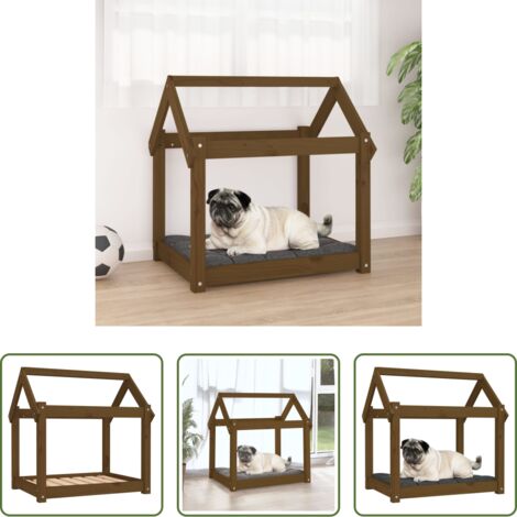vidaXL Cama para perros marrón miel -  Cama para perros madera maciza pino marrón miel 71x55x70 cm