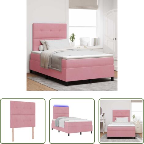 vidaXL Cama rosa -  Cama Box Spring LED con colchón Rosa 120 x 190 cm Terciopelo