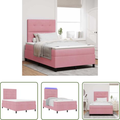 vidaXL Cama rosa -  Cama Box Spring LED con colchón Rosa 120 x 200 cm Terciopelo