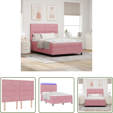 vidaXL Cama rosa -  Cama Box Spring LED con colchón Rosa 140 x 190 cm Terciopelo