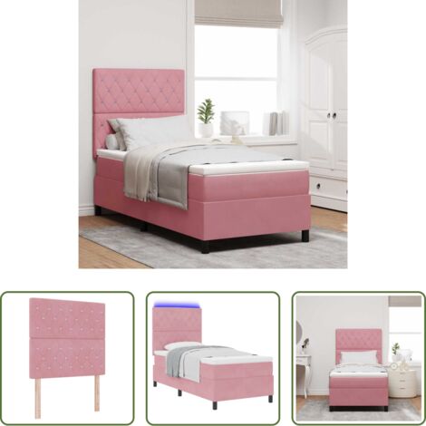 vidaXL Cama rosa -  Cama Box Spring LED con colchón Rosa 90 x 190 cm Terciopelo
