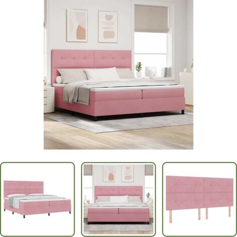 vidaXL Cama rosa -  Cama tipo Box Spring con colchón Rosa 200 x 200 cm Terciopelo