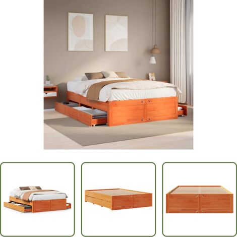 vidaXL Cama sin colchón -  Cama con cajones sin colchón madera maciza marrón 150x200 cm