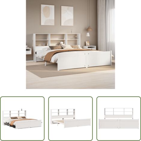vidaXL Cama sin colchón -  Cama con estantería sin colchón madera maciza blanca 180x200 cm