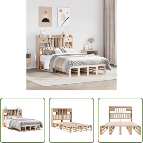 vidaXL Cama sin colchón -  Cama con estantería sin colchón madera maciza de pino 135x190cm