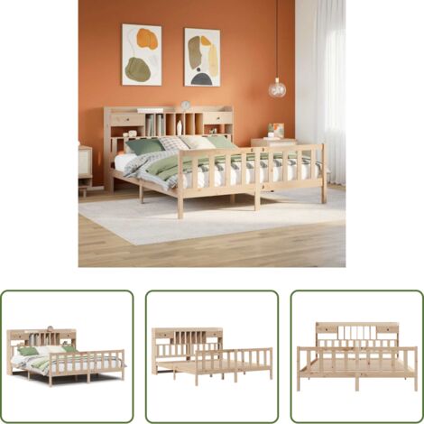vidaXL Cama sin colchón -  Cama con estantería sin colchón madera maciza de pino 180x200cm