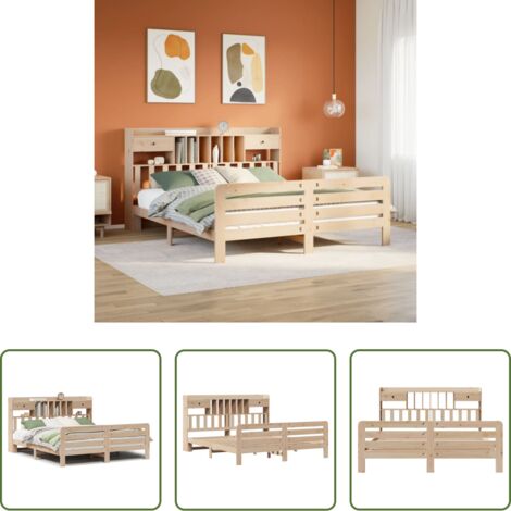 vidaXL Cama sin colchón -  Cama con estantería sin colchón madera maciza de pino 180x200cm