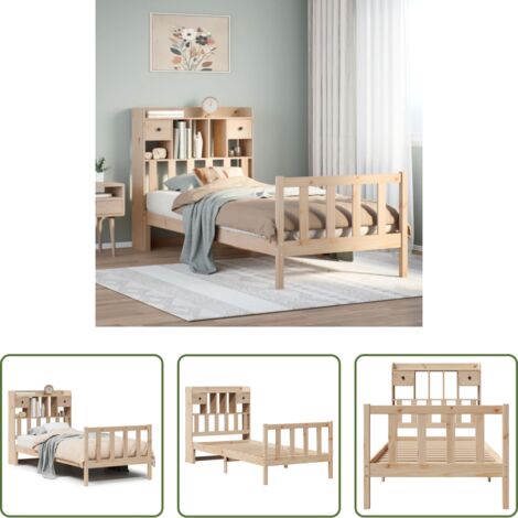 vidaXL Cama sin colchón -  Cama con estantería sin colchón madera maciza de pino 75x190 cm