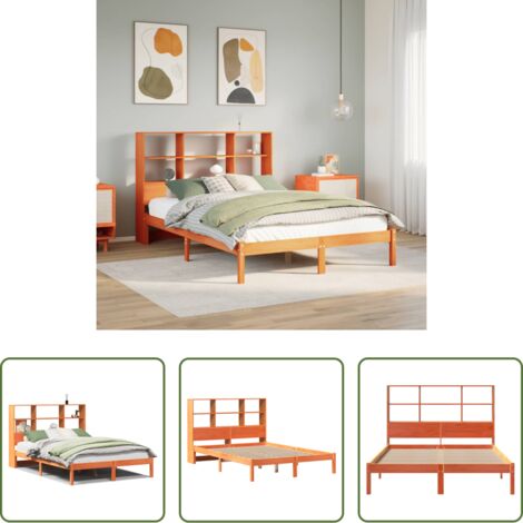 vidaXL Cama sin colchón -  Cama con estantería sin colchón madera maciza marrón 150x200 cm