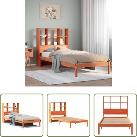 vidaXL Cama sin colchón -  Cama con estantería sin colchón madera maciza marrón 75x190 cm