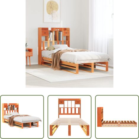 vidaXL Cama sin colchón -  Cama con estantería sin colchón madera maciza marrón 75x190 cm
