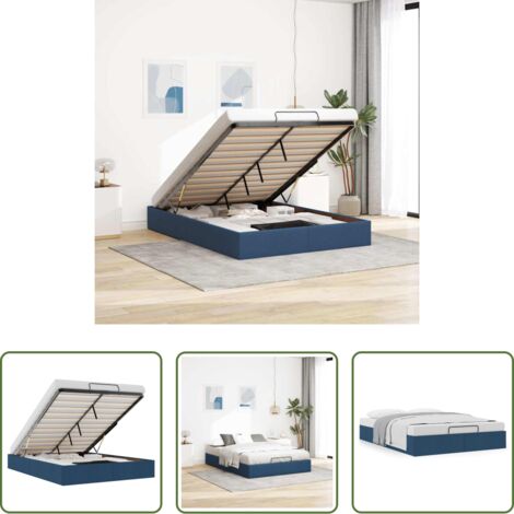vidaXL Cama sin colchón -  Estructura cama otomana sin colchón tela azul pardo 140x200cm
