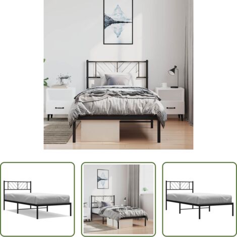 vidaXL Cama sin colchón -  Estructura cama sin colchón con cabecero metal negro 100x190 cm