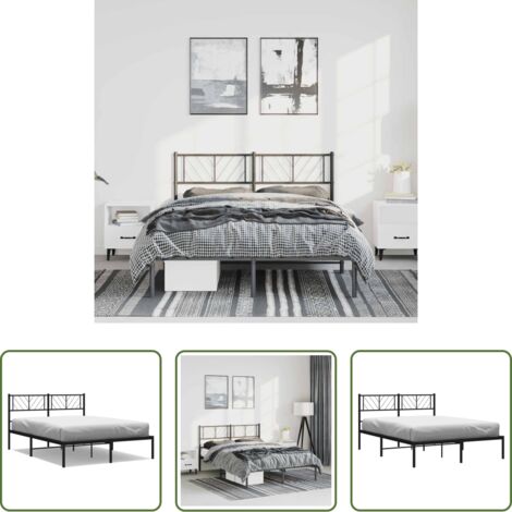vidaXL Cama sin colchón -  Estructura cama sin colchón con cabecero metal negro 150x200 cm