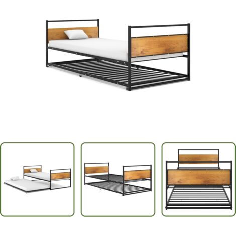 vidaXL Cama sin colchón -  Estructura de cama extraíble sin colchón metal negro 90x200 cm