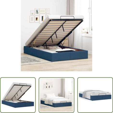 vidaXL Cama sin colchón -  Estructura de cama otomana sin colchón tela azul 120x200cm