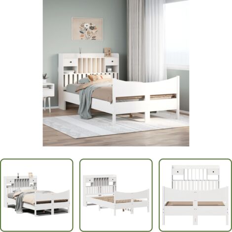 vidaXL Cama sin colchón -  Estructura de cama sin colchón madera de pino blanco 135x190 cm