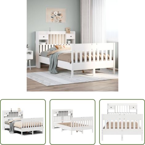 vidaXL Cama sin colchón -  Estructura de cama sin colchón madera de pino blanco 135x190 cm